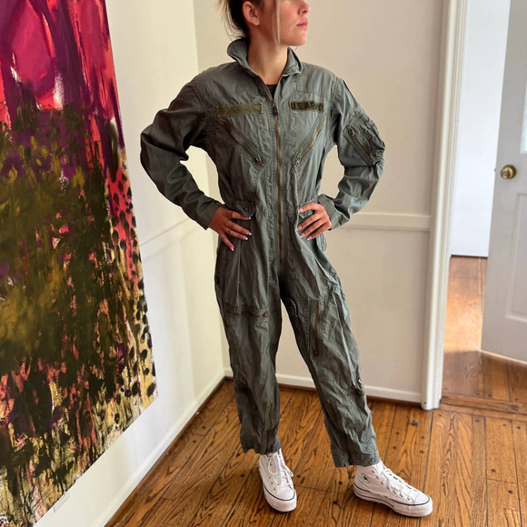 U.S. Army Pants - Vintage US Army Aviation School Flying Coverall Flight Jumpsuit Mason Hughes XS